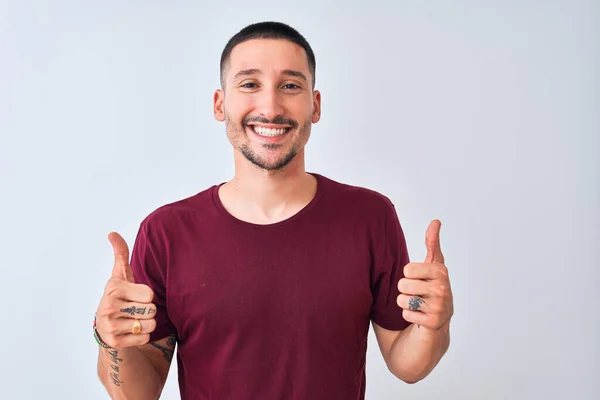 Jonge Knappe Man Die Geïsoleerde Achtergrond Succes Teken Doet Positieve — Stockfoto