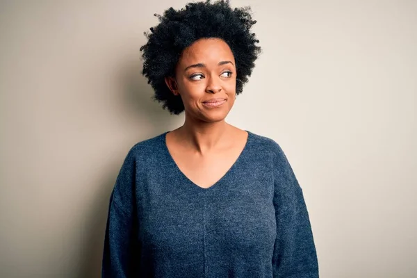 Young Beautiful African American Afro Woman Curly Hair Wearing Casual — Stock Photo, Image