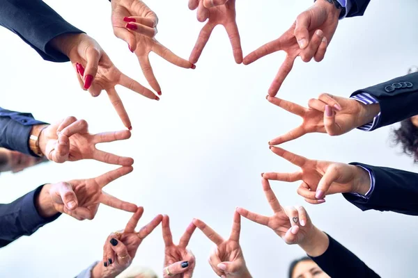 Group Business Workers Standing Doing Symbol Fingers Together Office — Stock Photo, Image