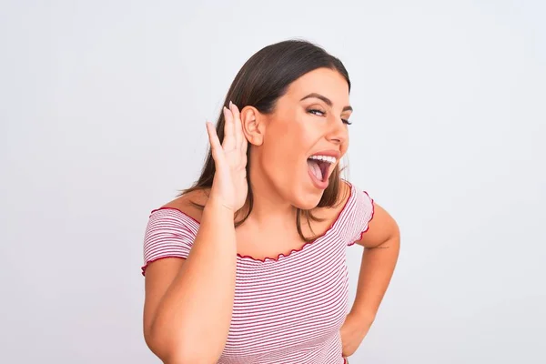 Portret Van Een Mooie Jonge Vrouw Die Een Geïsoleerde Witte — Stockfoto