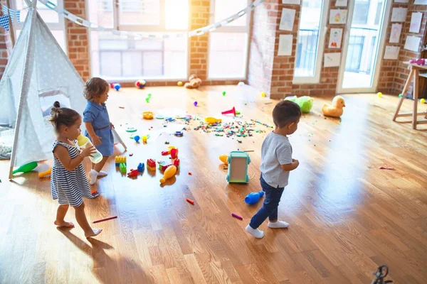 Adorable Group Toddlers Playing Lots Toys Kindergarten — Stockfoto