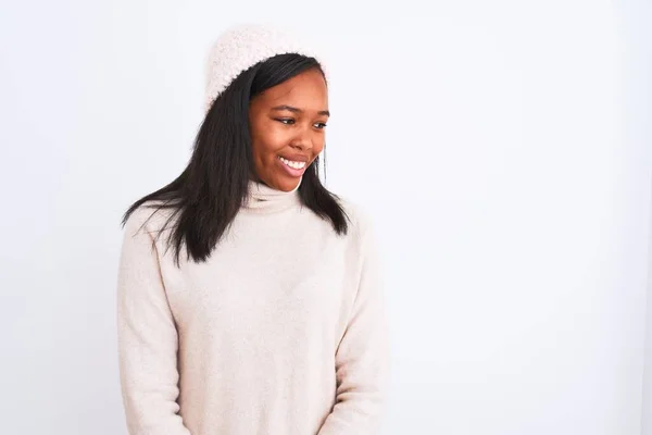 Beautiful Young African American Woman Wearing Turtleneck Sweater Winter Hat — Stock Photo, Image