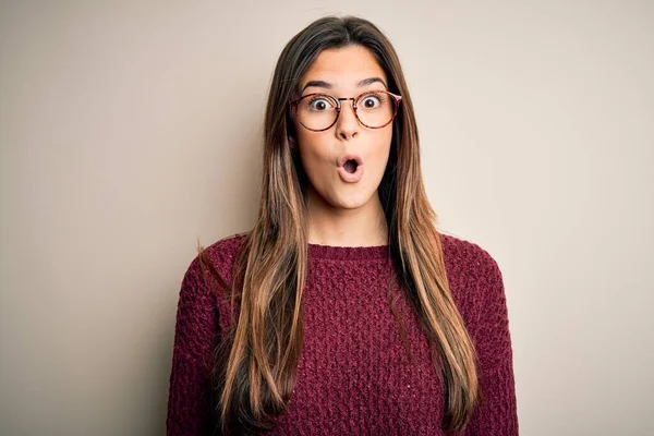 Young Beautiful Girl Wearing Casual Sweater Glasses Isolated White Background — 图库照片