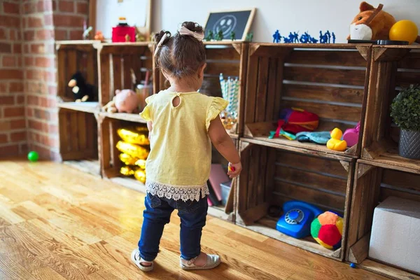 Beautiful Toddler Standing Lots Toys Kindergarten — Stock Photo, Image