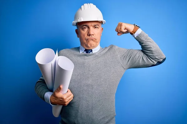 Middle Age Handsome Grey Haired Architect Man Wearing Safety Helmet — Stockfoto
