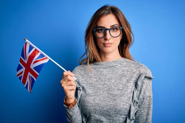 Young Beautiful Brunette Patriotic Woman Holding United Kingdom Flag Brexit — 스톡 사진