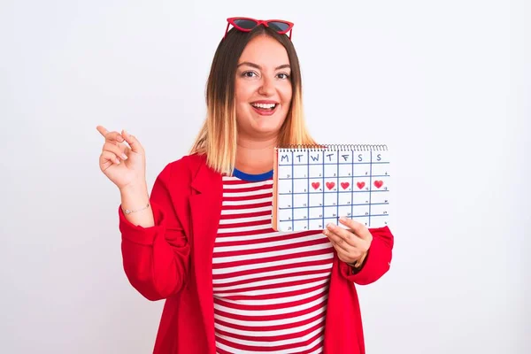 Junge Schöne Frau Mit Zeitrahmen Kalender Vor Isoliertem Weißen Hintergrund — Stockfoto