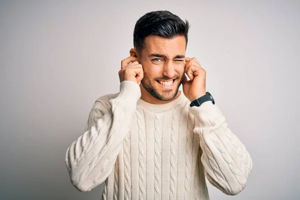 Young Handsome Man Wearing Casual Sweater Standing Isolated White Background — ストック写真