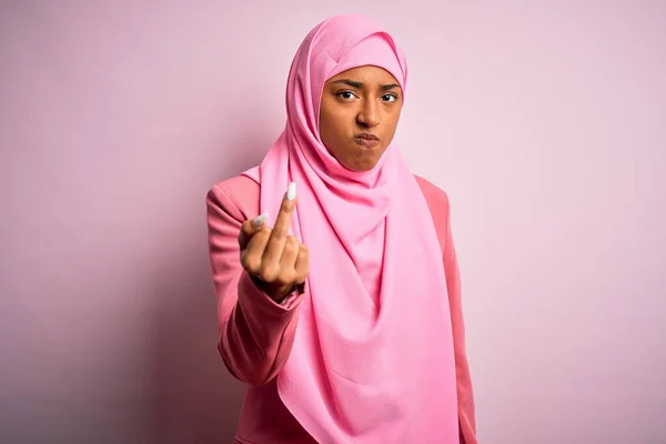 Young African American Afro Woman Wearing Muslim Hijab Isolated Pink — стокове фото