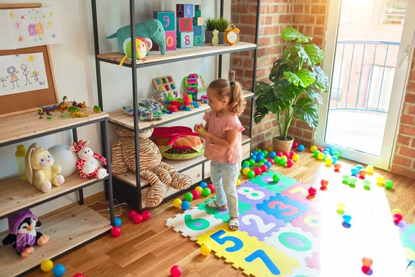 Beautiful Blond Toddler Girl Standing Kindergarten — Stock Photo, Image