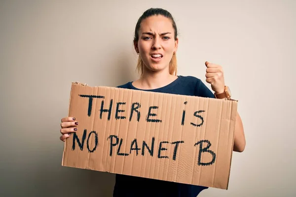 Young Beautiful Blonde Woman Blue Eyes Asking Protect Planet Holding — Stock Photo, Image