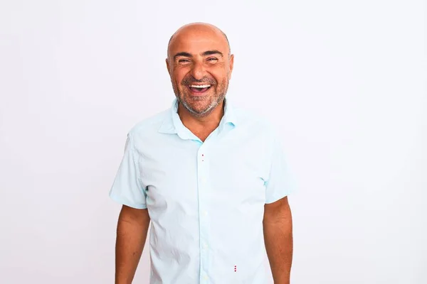 Middelbare Leeftijd Knappe Man Draagt Casual Shirt Staan Geïsoleerde Witte — Stockfoto