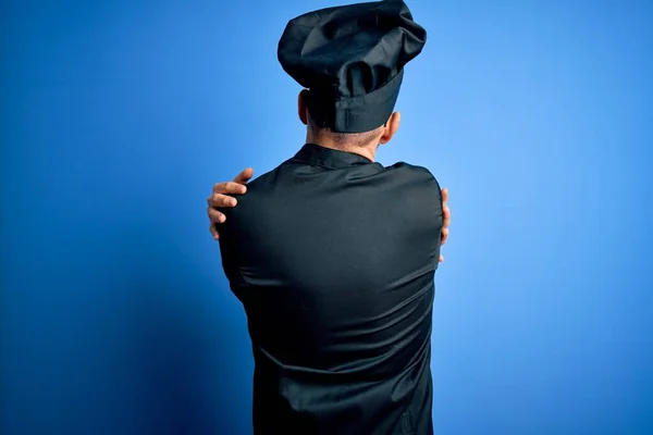 Young Handsome Chef Man Wearing Cooker Uniform Hat Isolated Blue — Stock Photo, Image