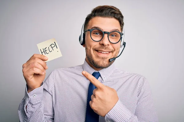 Young Call Center Operator Business Man Blue Eyes Offering Support — Stock Photo, Image