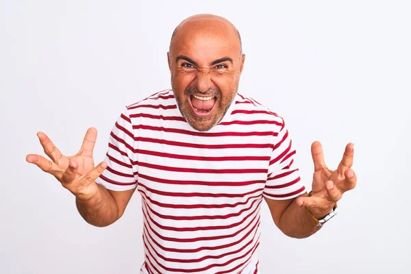 Hombre Guapo Mediana Edad Con Camiseta Rayas Pie Sobre Fondo —  Fotos de Stock