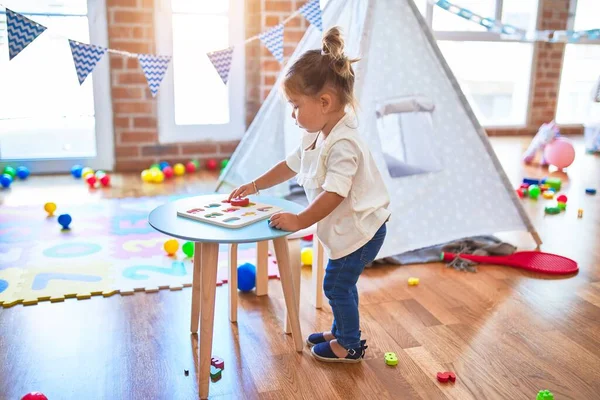 Young Beautiful Toddler Learning Mathematics Playing Maths Game Kindergaten — Stock Photo, Image