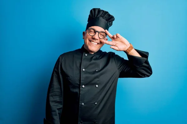 Middle Age Handsome Grey Haired Chef Man Wearing Cooker Uniform — Stock Photo, Image