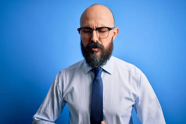 Bonito Homem Careca Negócios Com Barba Vestindo Gravata Elegante Óculos — Fotografia de Stock