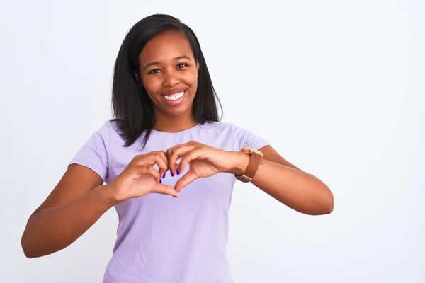 Mooie Jonge Afro Amerikaanse Vrouw Geïsoleerde Achtergrond Glimlachend Liefde Met — Stockfoto