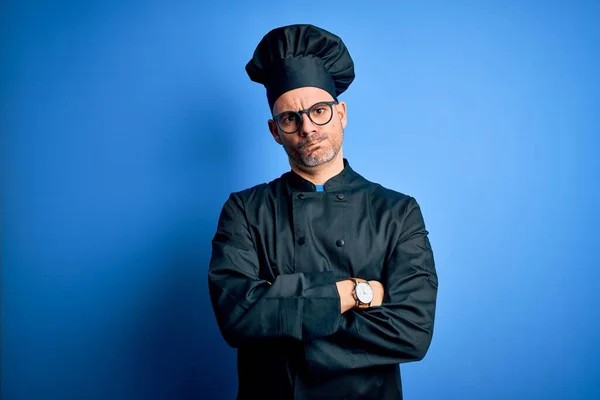 Young Handsome Chef Man Wearing Cooker Uniform Hat Isolated Blue — Stock Photo, Image