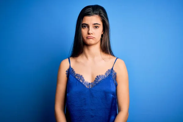 Mujer Morena Hermosa Joven Que Usa Ropa Interior Azul Elegante —  Fotos de Stock