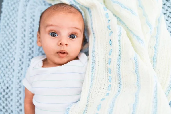 Adorable Baby Lying Sofa Home Newborn Relaxing Resting Comfortable — Stock Photo, Image