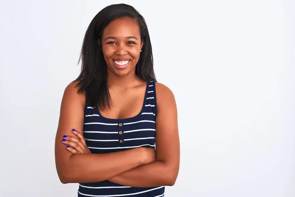 Mooie Jonge Afro Amerikaanse Vrouw Draagt Zomert Shirt Geïsoleerde Achtergrond — Stockfoto