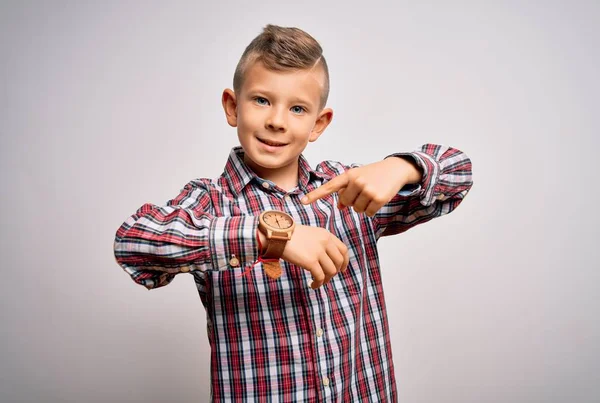 Young Little Caucasian Kid Blue Eyes Wearing Elegant Shirt Standing — Stock Photo, Image