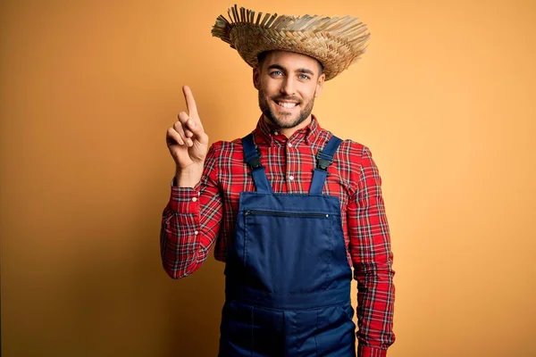 Jovem Agricultor Rural Homem Vestindo Bib Chapéu Geral Rural Sobre — Fotografia de Stock