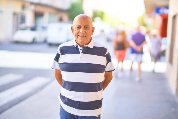 Senior Handsome Man Smiling Happy Confident Standing Smile Face Town — Stock Photo, Image