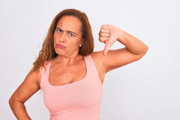 Middle Age Mature Woman Standing White Isolated Background Angry Face — Stockfoto