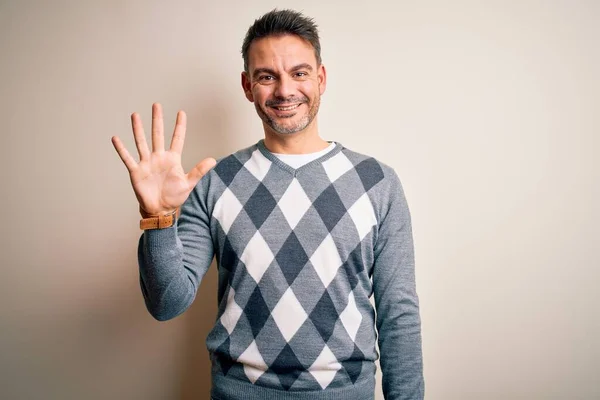 Young Handsome Man Wearing Casual Sweater Standing Isolated White Background — Stock Photo, Image