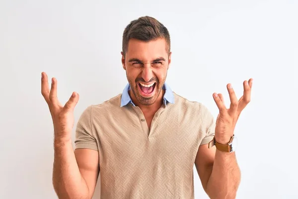 Homem Bonito Jovem Vestindo Elegante Camiseta Sobre Fundo Isolado Celebrando — Fotografia de Stock