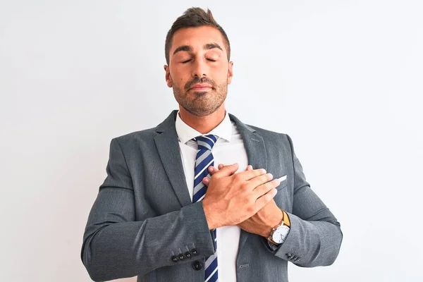 Joven Hombre Negocios Guapo Con Traje Corbata Sobre Fondo Aislado —  Fotos de Stock