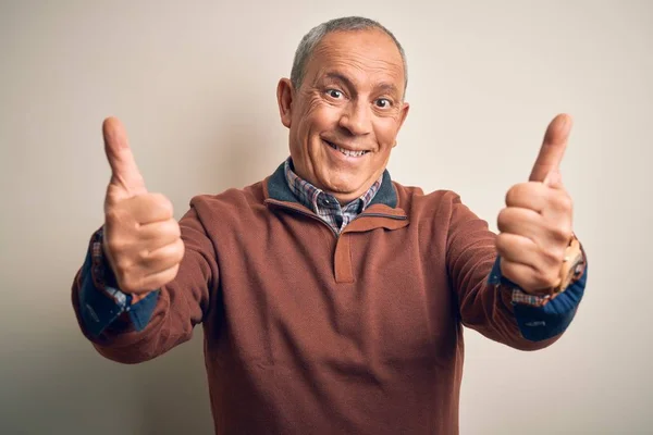 Senior Handsome Man Wearing Elegant Sweater Standing Isolated White Background — Stock Photo, Image