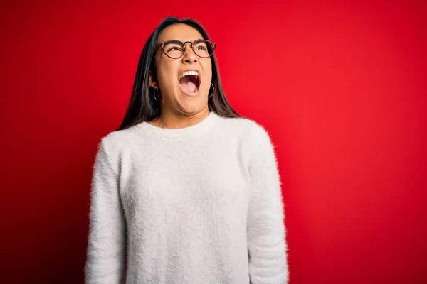 Joven Hermosa Mujer Asiática Vistiendo Suéter Casual Gafas Sobre Fondo —  Fotos de Stock