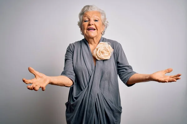 Senior Mooie Grijs Harige Vrouw Het Dragen Van Casual Jurk — Stockfoto