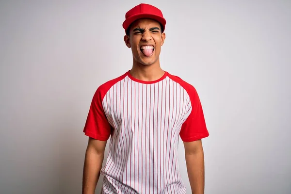 Νεαρός Όμορφος Αφροαμερικάνος Αθλητής Που Φοράει Ριγέ Μπλουζάκι Μπέιζμπολ Και — Φωτογραφία Αρχείου