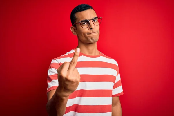 Young Handsome African American Man Wearing Casual Striped Shirt Glasses — Stockfoto