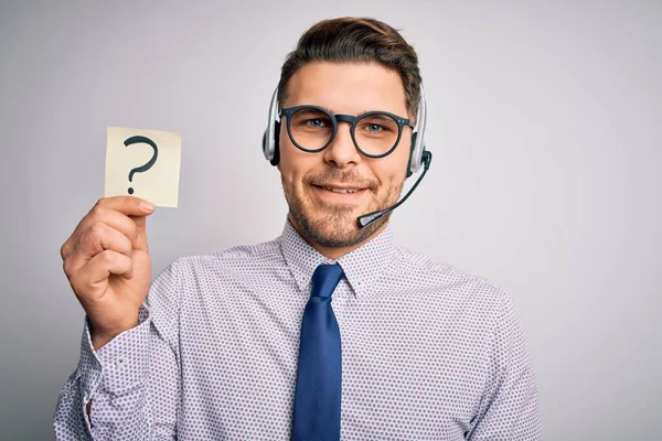 Jonge Call Center Operator Business Man Met Blauwe Ogen Met — Stockfoto