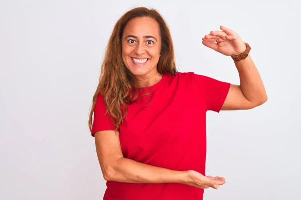 Middle Age Mature Woman Standing White Isolated Background Gesturing Hands — ストック写真