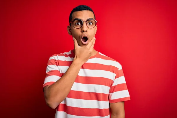Young Handsome African American Man Wearing Casual Striped Shirt Glasses — Stock Photo, Image