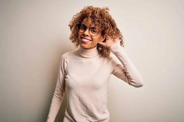 Young African American Woman Wearing Turtleneck Sweater Glasses White Background — Stock Photo, Image