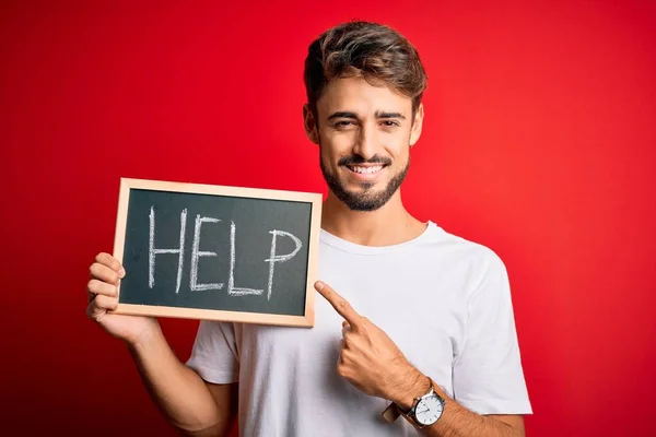 Jeune Homme Avec Problème Tenant Tableau Noir Avec Message Aide — Photo