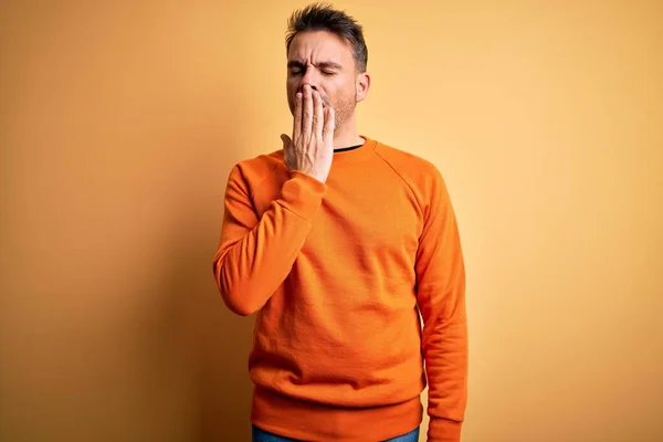 Young Handsome Man Wearing Orange Casual Sweater Standing Isolated Yellow — Stockfoto
