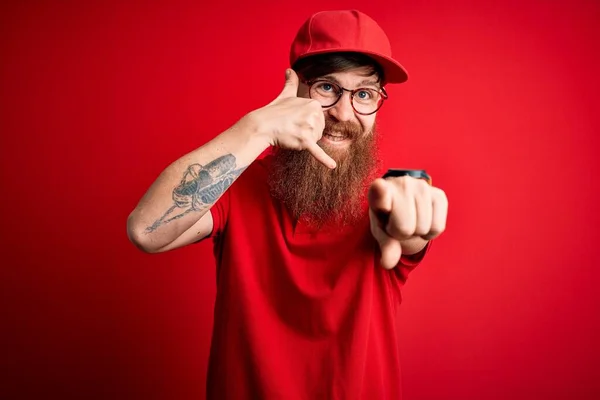 Young Handsome Delivery Man Wearing Glasses Red Cap Isolated Background — Stock Photo, Image