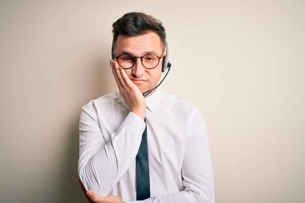 Young Handsome Caucasian Business Man Wearing Call Center Headset Customer — Stock Photo, Image