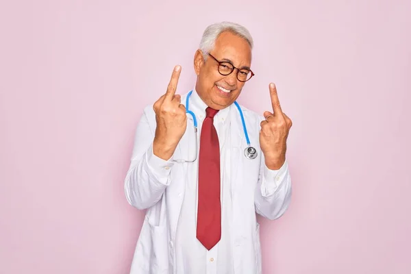 Middle Age Senior Grey Haired Doctor Man Wearing Stethoscope Professional — Stok fotoğraf