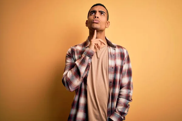 Young Handsome African American Man Wearing Casual Shirt Standing Yellow — Stock Photo, Image