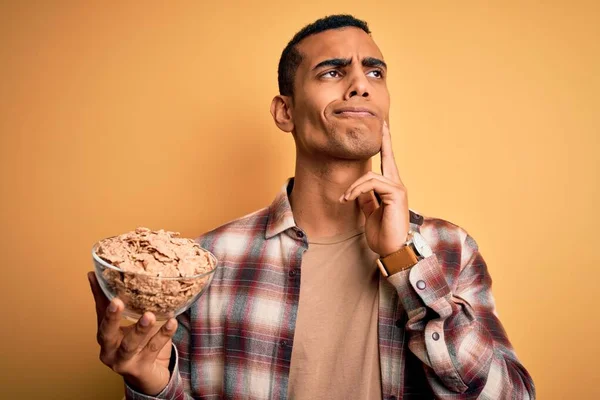 Young Handsome African American Man Holding Bowl Healthy Cornflakes Cereals — Stock Photo, Image